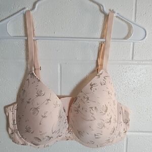 Pink with Cotton Boll Print Bra Molded Cups Underwire Adjustable to Racer Back